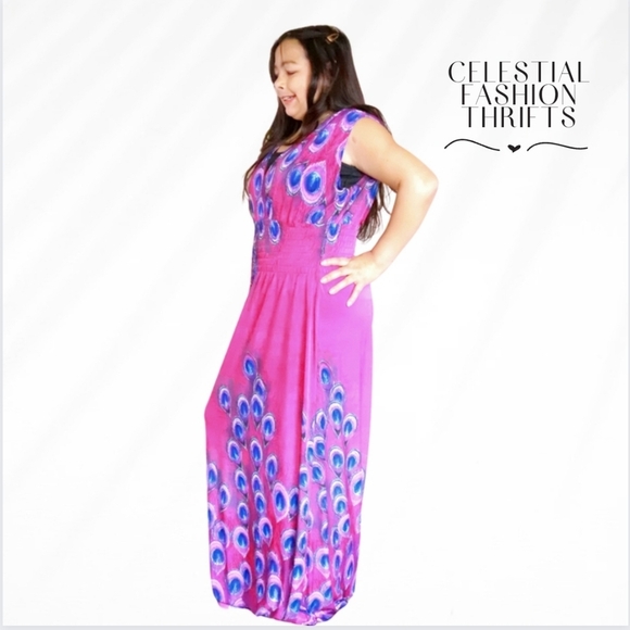 PINK BLUE & PURPLE FLAMINGO MAXI SUMMER DRESS XL - Picture 5 of 9